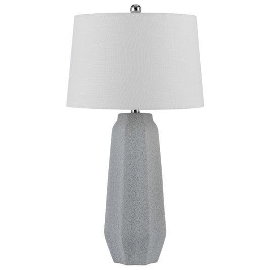 Niu 30 Inch Table Lamp Set of 2, Drum Shade, Stone Gray Ceramic Prism Base By Casagear Home