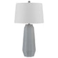 Niu 30 Inch Table Lamp Set of 2, Drum Shade, Stone Gray Ceramic Prism Base By Casagear Home