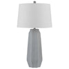 Niu 30 Inch Table Lamp Set of 2, Drum Shade, Stone Gray Ceramic Prism Base By Casagear Home