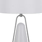 29 Inch Table Lamp, LED Lit, White Drum Hardback, Silver Metal and Glass By Casagear Home