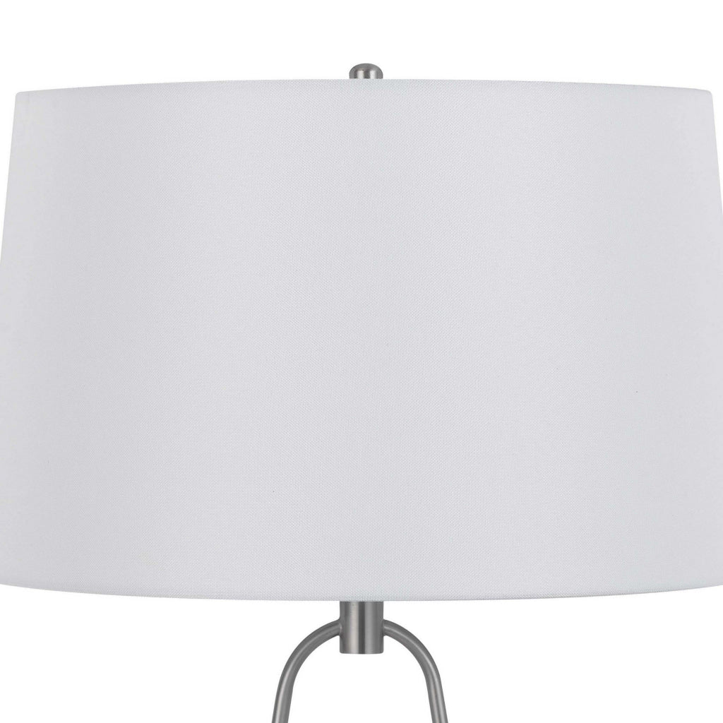 29 Inch Table Lamp LED Lit White Drum Hardback Silver Metal and Glass By Casagear Home BM313627