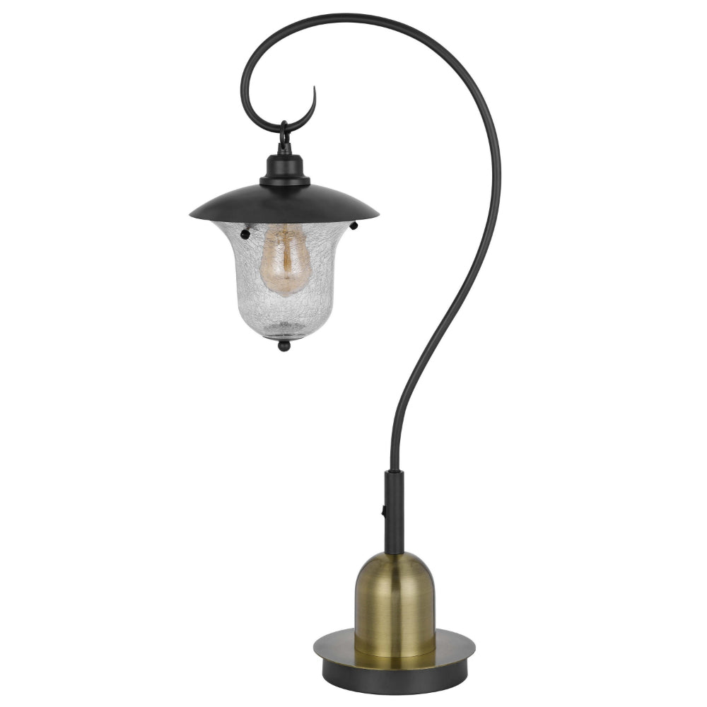 Lem 32 Inch Table Lamp, Classic Lantern, Glass Shade, Bronze Metal Finish By Casagear Home