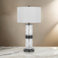 Hem 31 Inch Table Lamp with Drum Hardback, LED, Leafy Glass, Gray Metal By Casagear Home