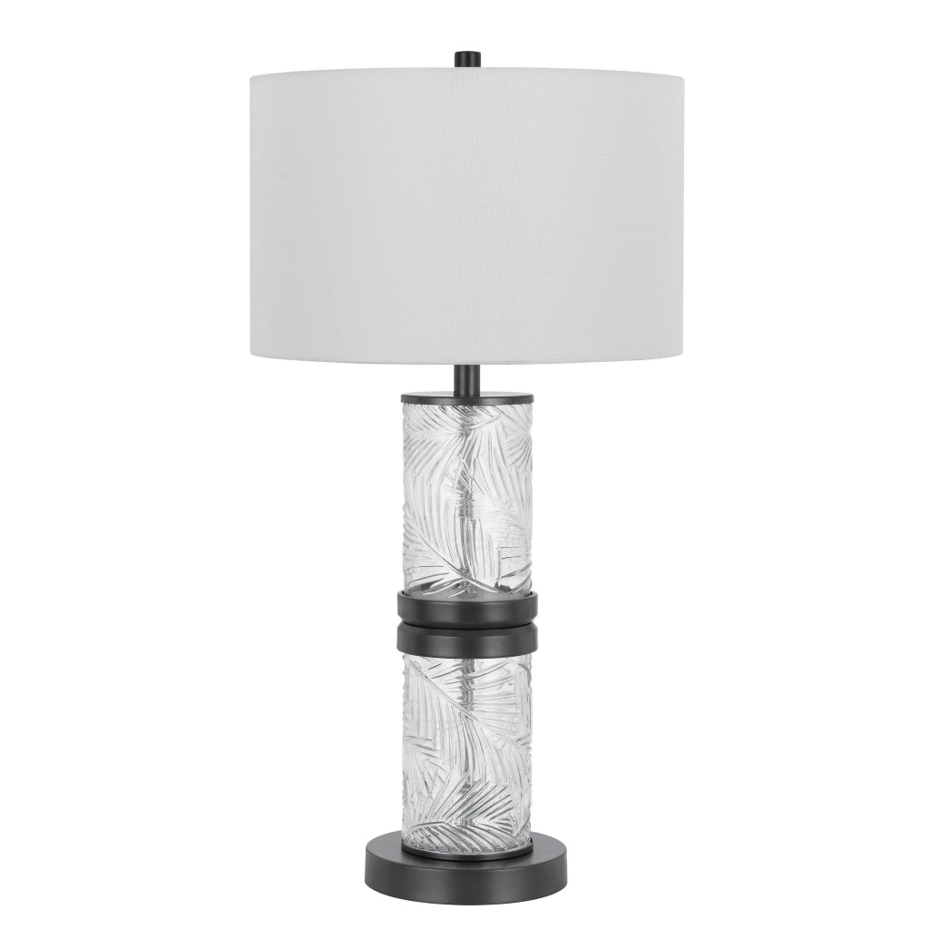 Hem 31 Inch Table Lamp with Drum Hardback LED Leafy Glass Gray Metal By Casagear Home BM313631