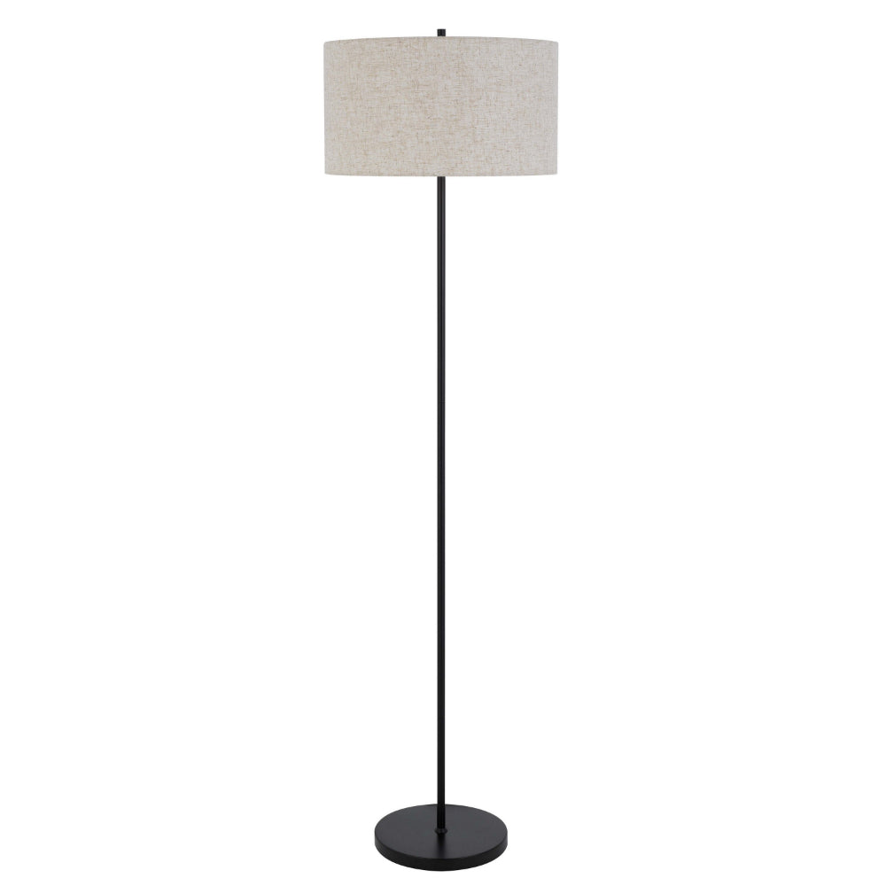 Sie 59 Inch Floor Lamp, White Linen Shade, Round Base, Black Metal Pole By Casagear Home