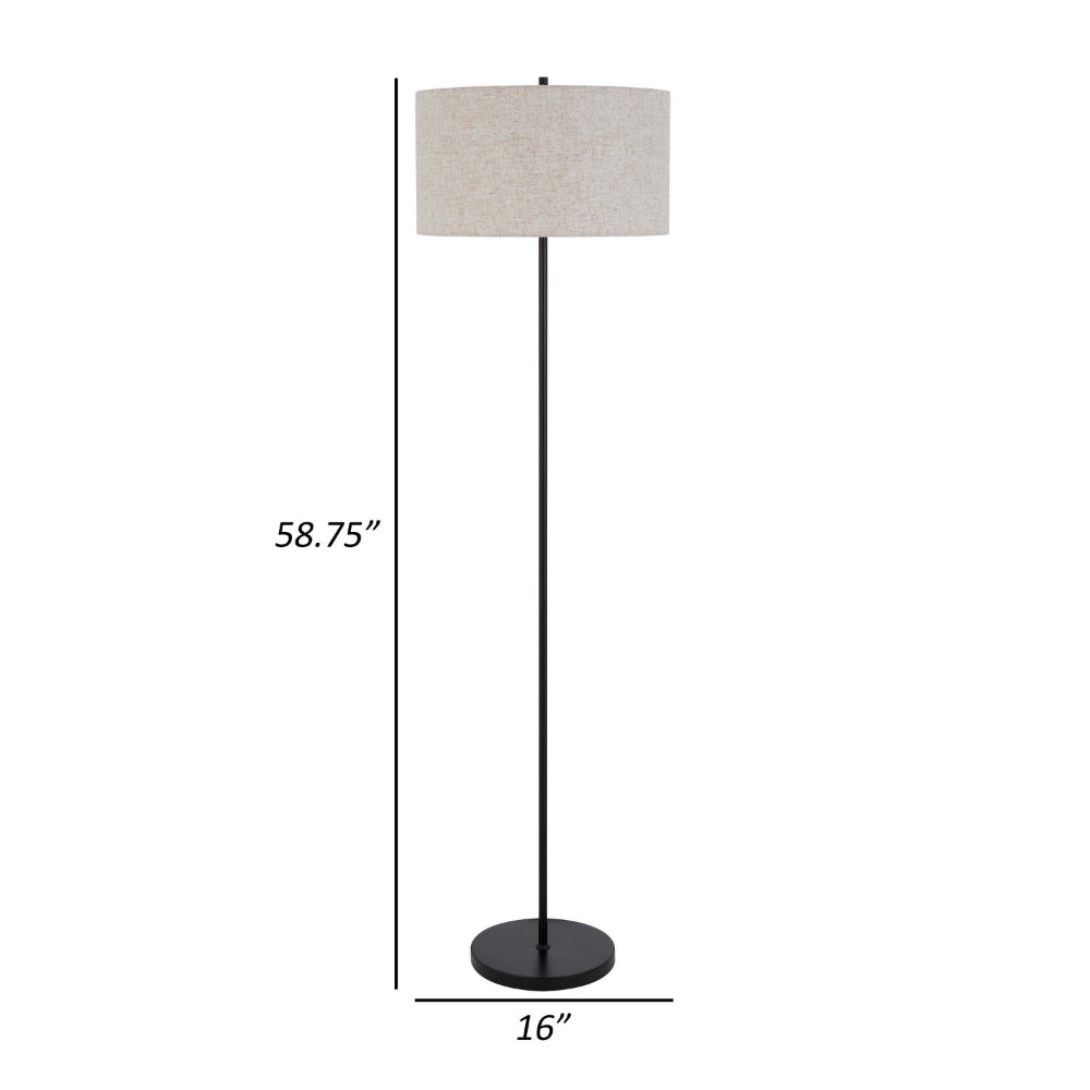 Sie 59 Inch Floor Lamp, White Linen Shade, Round Base, Black Metal Pole By Casagear Home