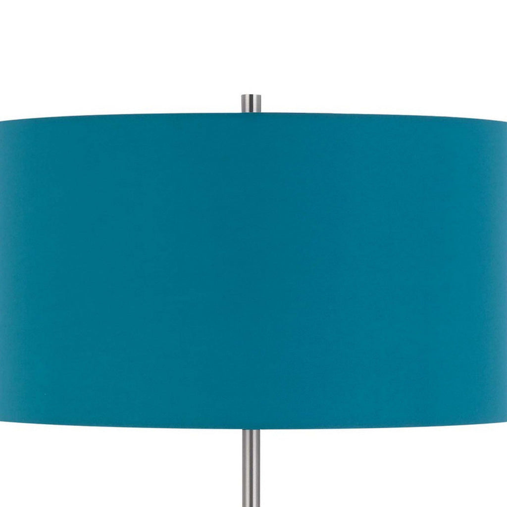 Sie 59 Inch Floor Lamp Aqua Blue Linen Shade Round Base Silver Metal By Casagear Home BM313634