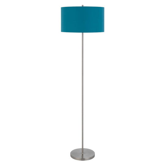 Sie 59 Inch Floor Lamp, Aqua Blue Linen Shade, Round Base, Silver Metal By Casagear Home