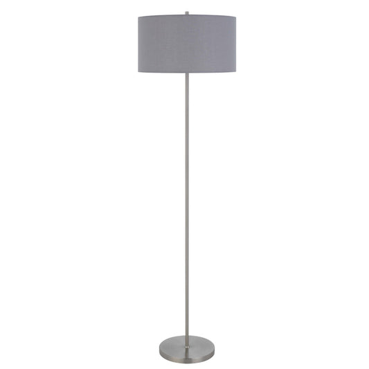 Sie 59 Inch Floor Lamp, Gray Linen Shade, Round Base, Silver Metal Pole By Casagear Home