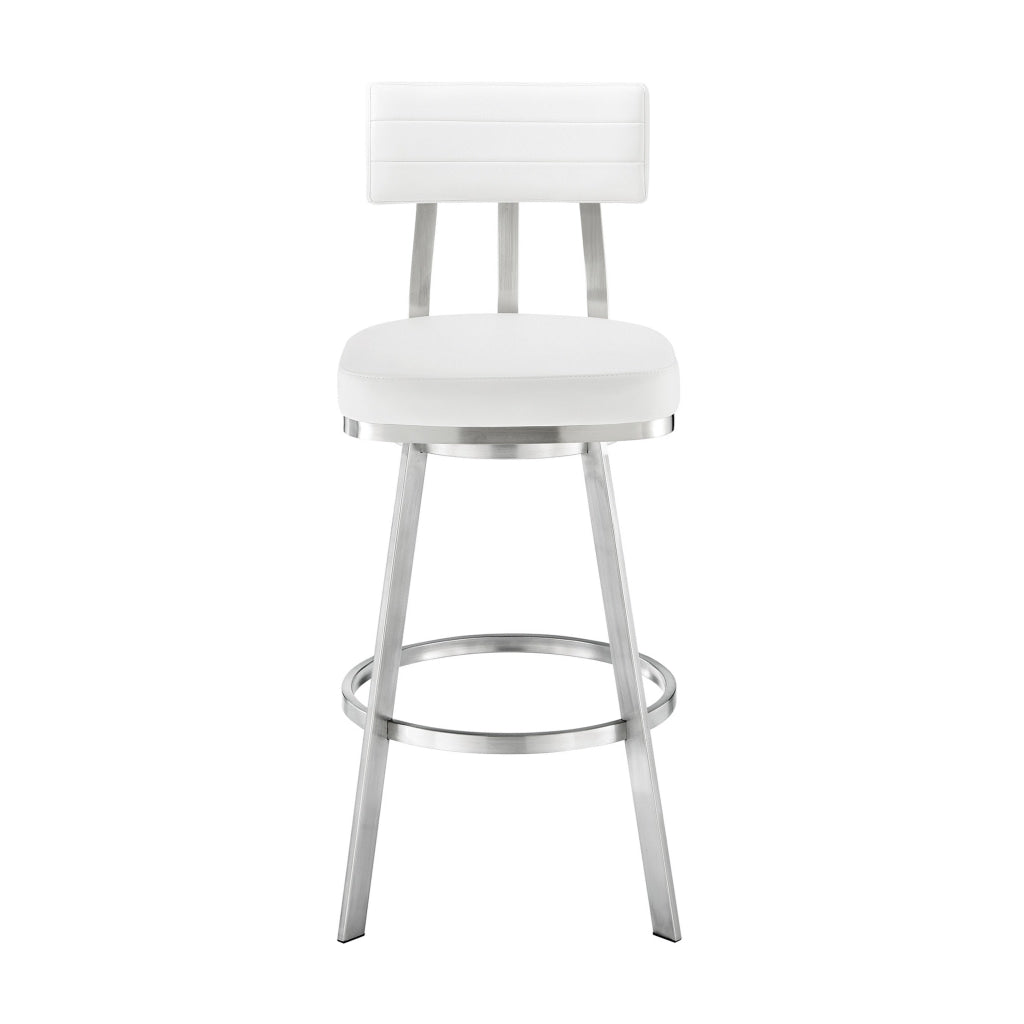 Poni 26 Inch Swivel Counter Stool Chair Cushioned Seat White Faux Leather By Casagear Home BM313638