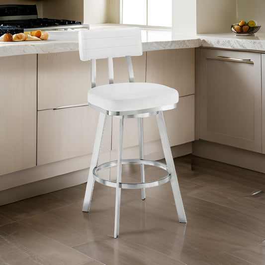 Poni 26 Inch Swivel Counter Stool Chair, Cushioned Seat, White Faux Leather By Casagear Home