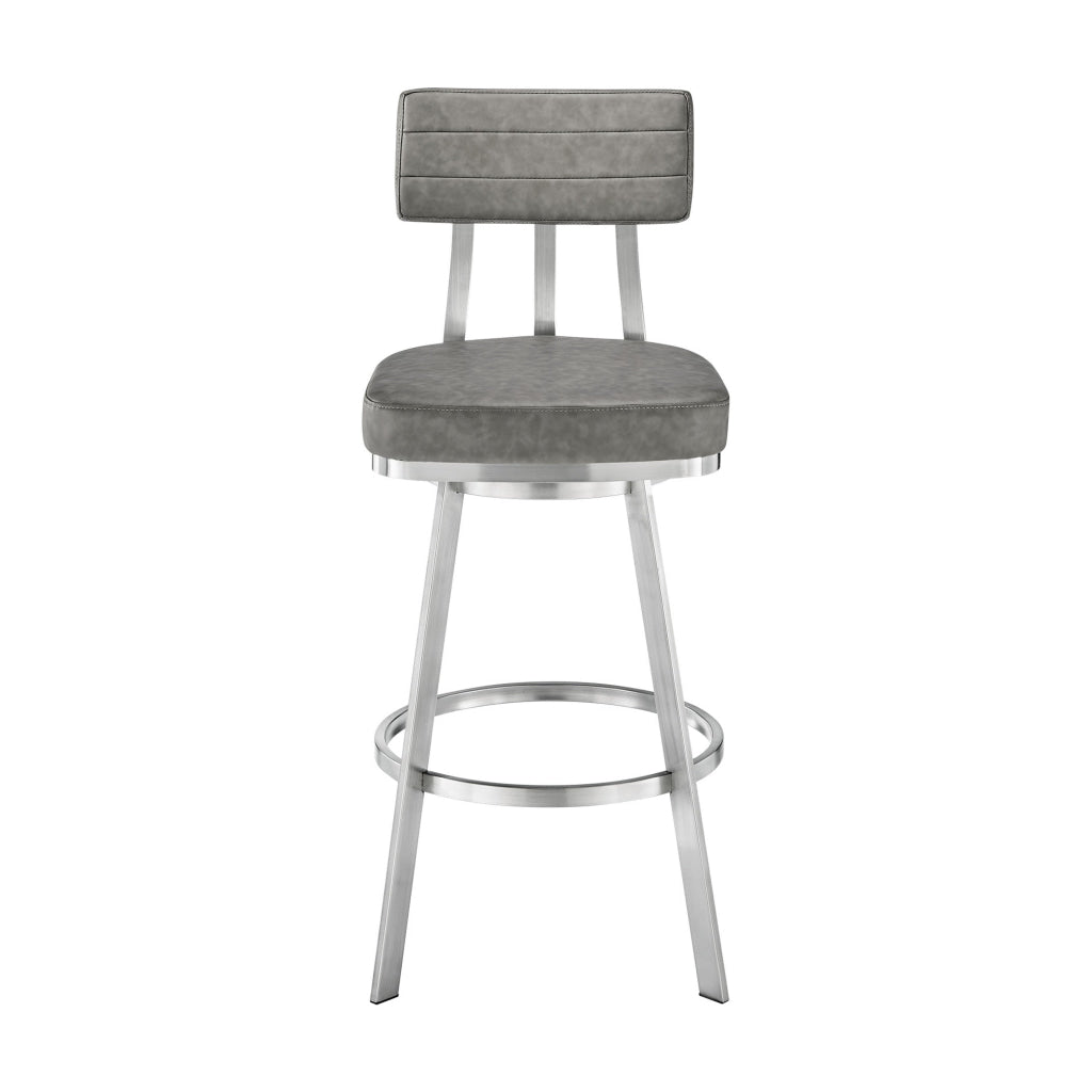 Poni 30 Inch Swivel Barstool Chair Cushioned Seating Gray Faux Leather By Casagear Home BM313640