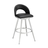Visy 26 Inch Swivel Counter Stool Chair, Round Back, Black Faux Leather By Casagear Home