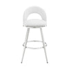 Visy 30 Inch Swivel Barstool Chair, Round Open Back, White Faux Leather By Casagear Home