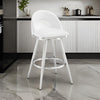 Visy 30 Inch Swivel Barstool Chair, Round Open Back, White Faux Leather By Casagear Home