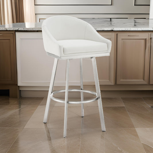 Dalza 30 Inch Swivel Barstool Chair, Open Back, Soft White Faux Leather By Casagear Home