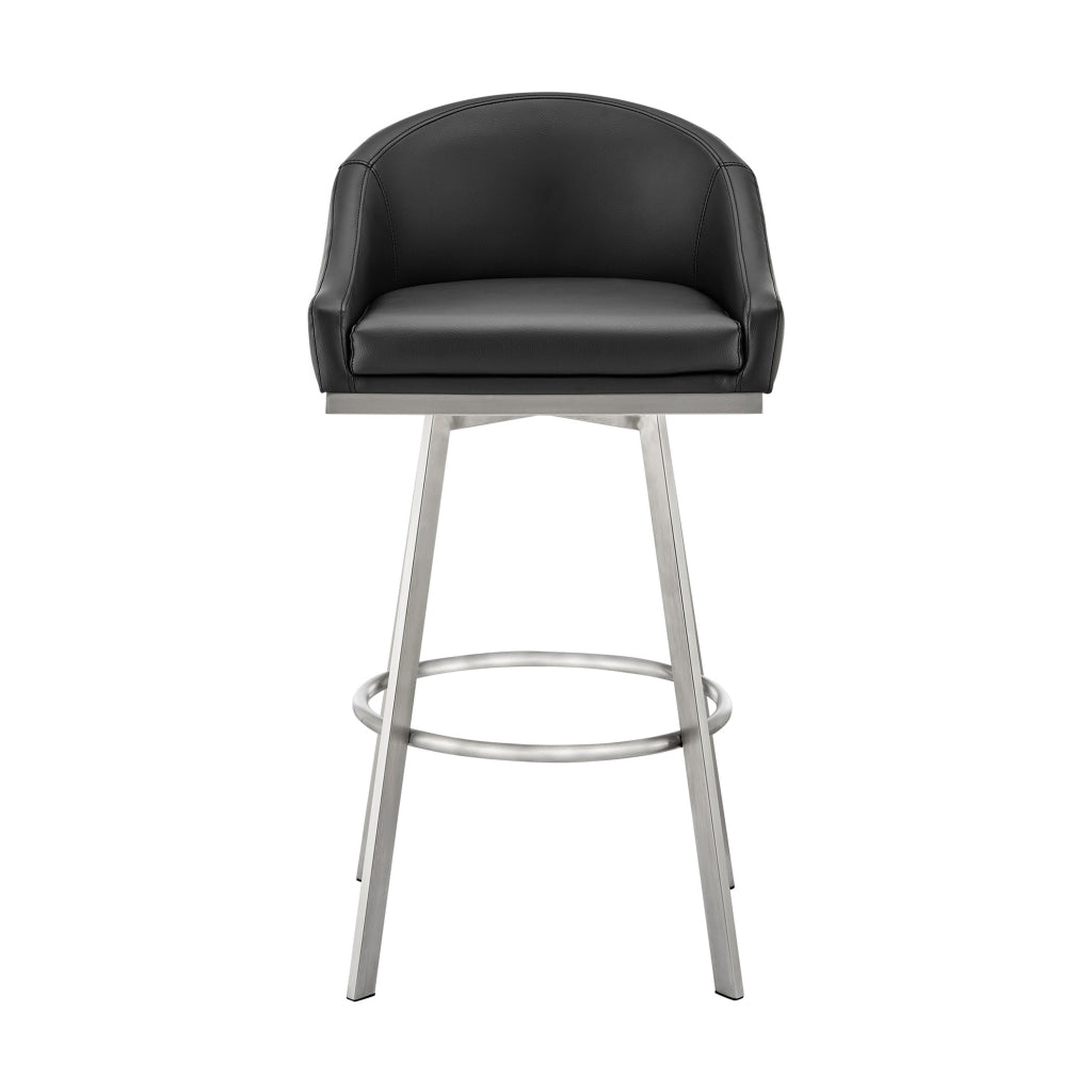 Dalza 30 Inch Swivel Barstool Chair Open Back Soft Black Faux Leather By Casagear Home BM313649