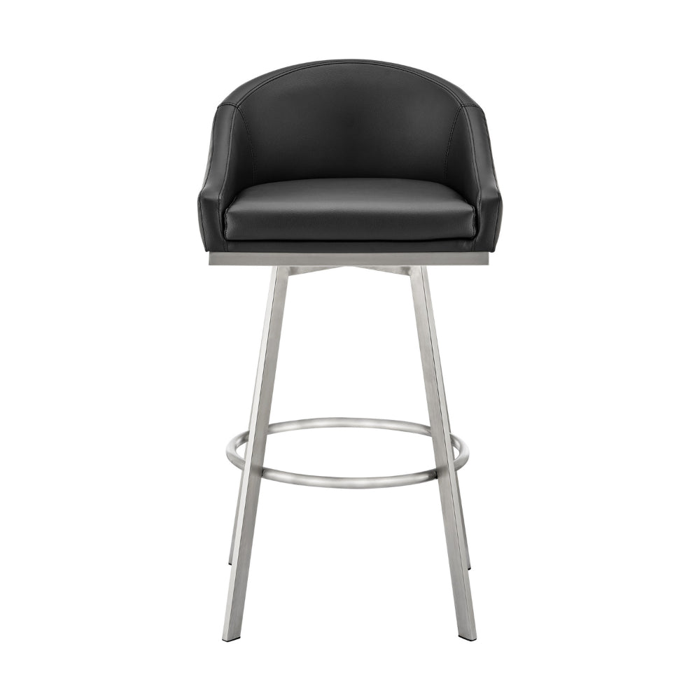 Dalza 30 Inch Swivel Barstool Chair, Open Back, Soft Black Faux Leather By Casagear Home
