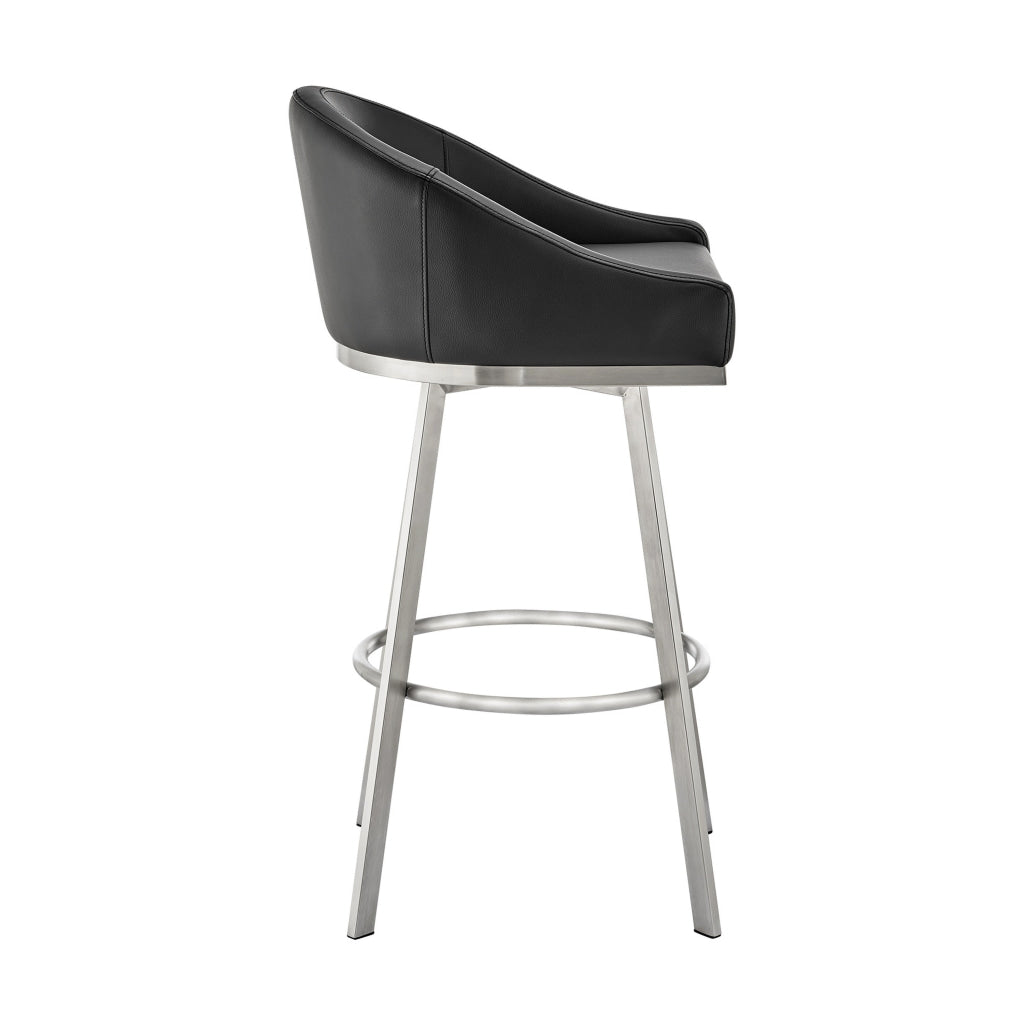 Dalza 30 Inch Swivel Barstool Chair Open Back Soft Black Faux Leather By Casagear Home BM313649