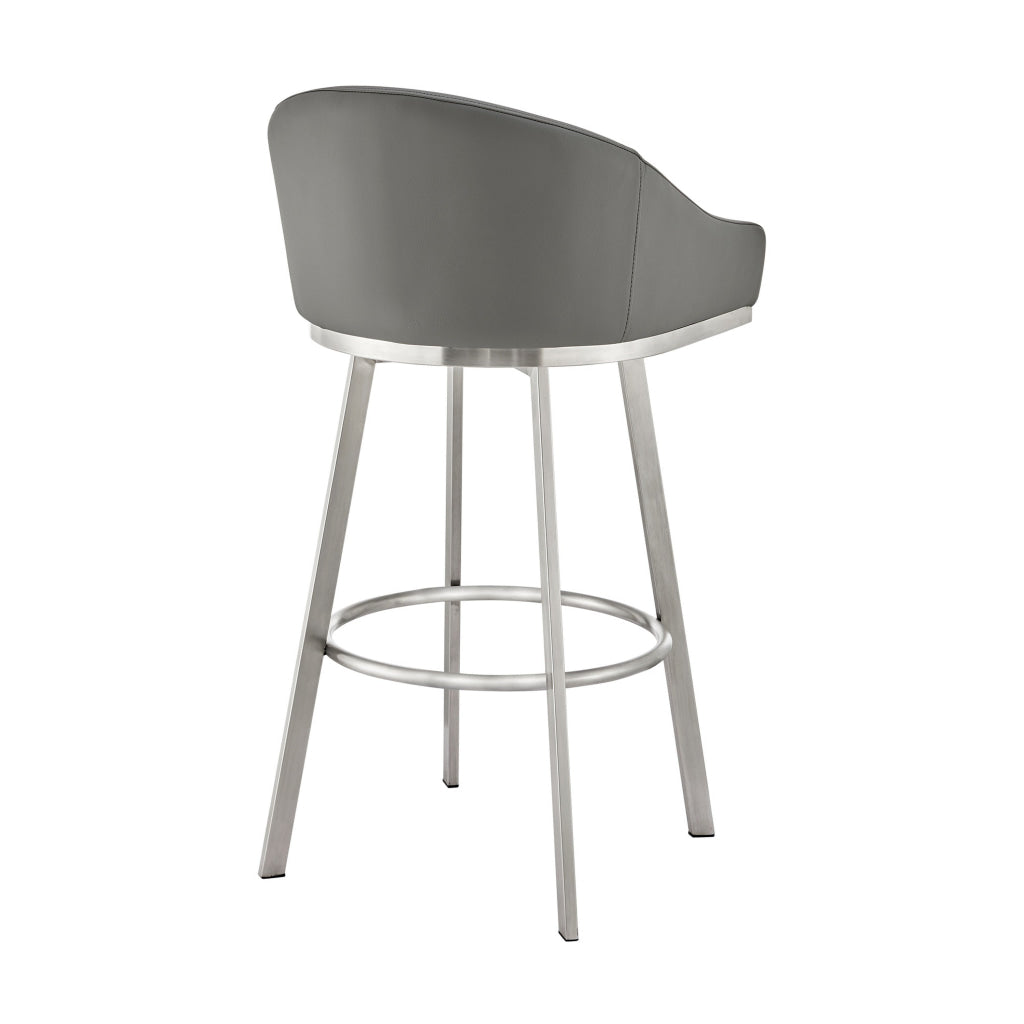 Dalza 30 Inch Swivel Barstool Chair Cushioned Open Back Gray Faux Leather By Casagear Home BM313650