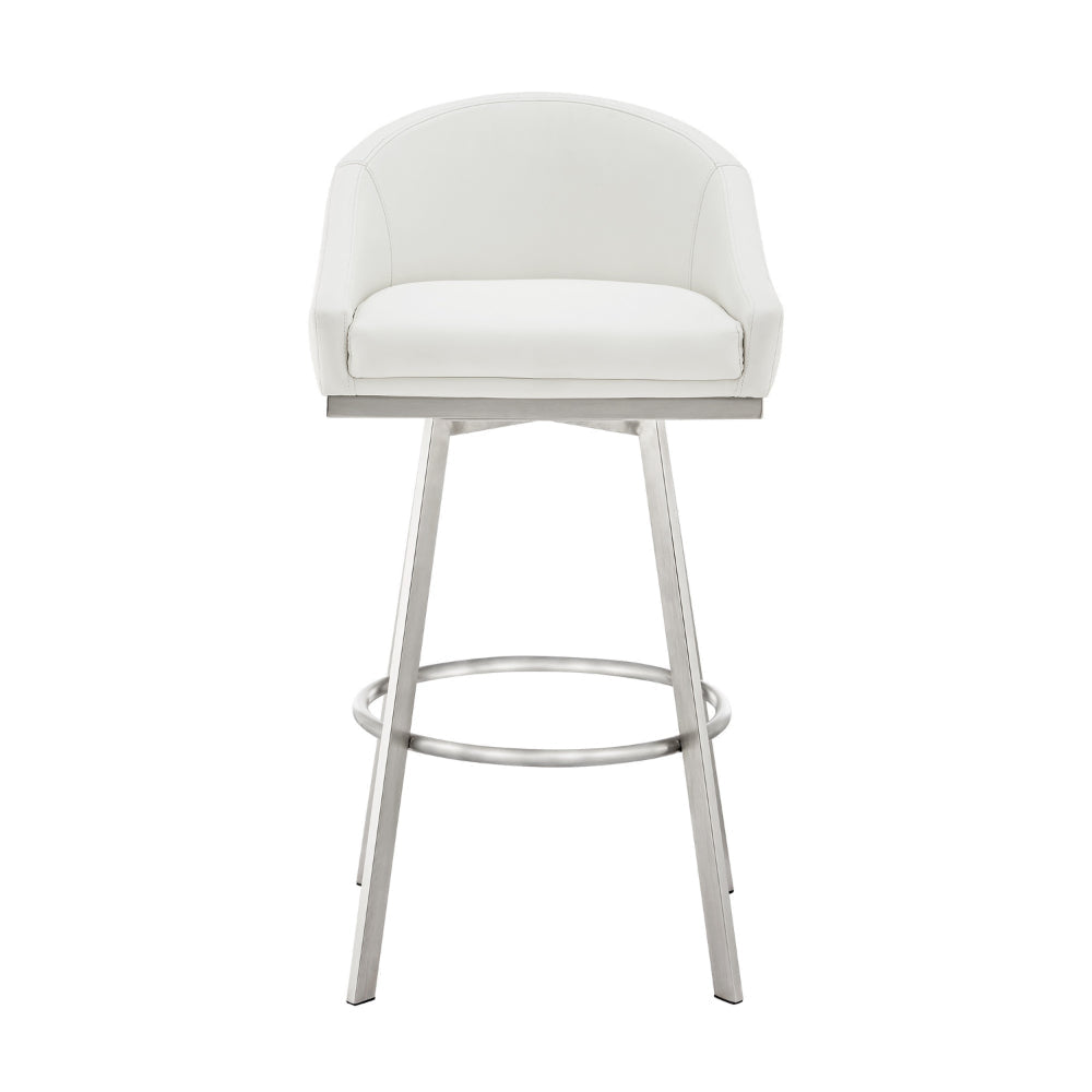 Dalza 26 Inch Swivel Counter Stool Chair Cushioned White Faux Leather By Casagear Home BM313651