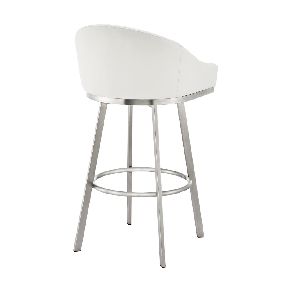 Dalza 26 Inch Swivel Counter Stool Chair Cushioned White Faux Leather By Casagear Home BM313651