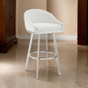 Dalza 26 Inch Swivel Counter Stool Chair, Cushioned, White Faux Leather By Casagear Home