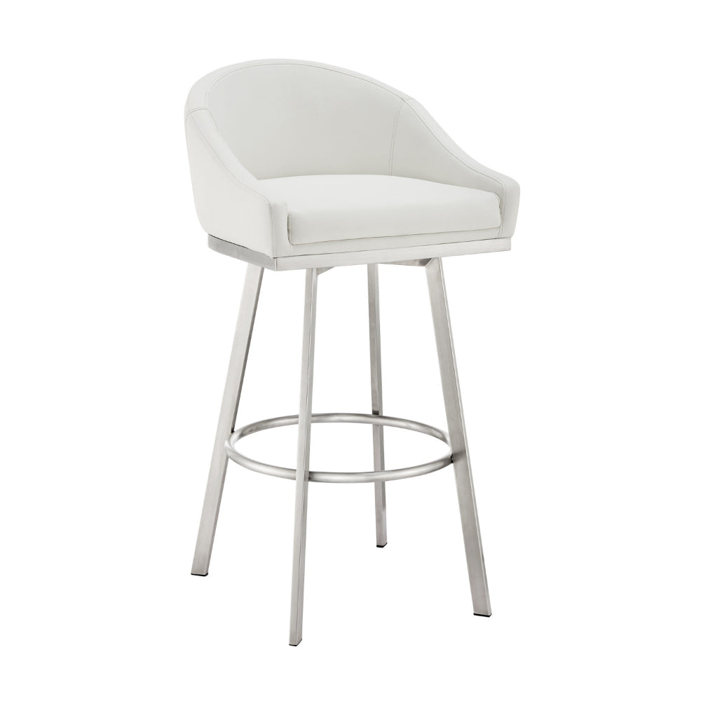 Dalza 26 Inch Swivel Counter Stool Chair, Cushioned, White Faux Leather By Casagear Home