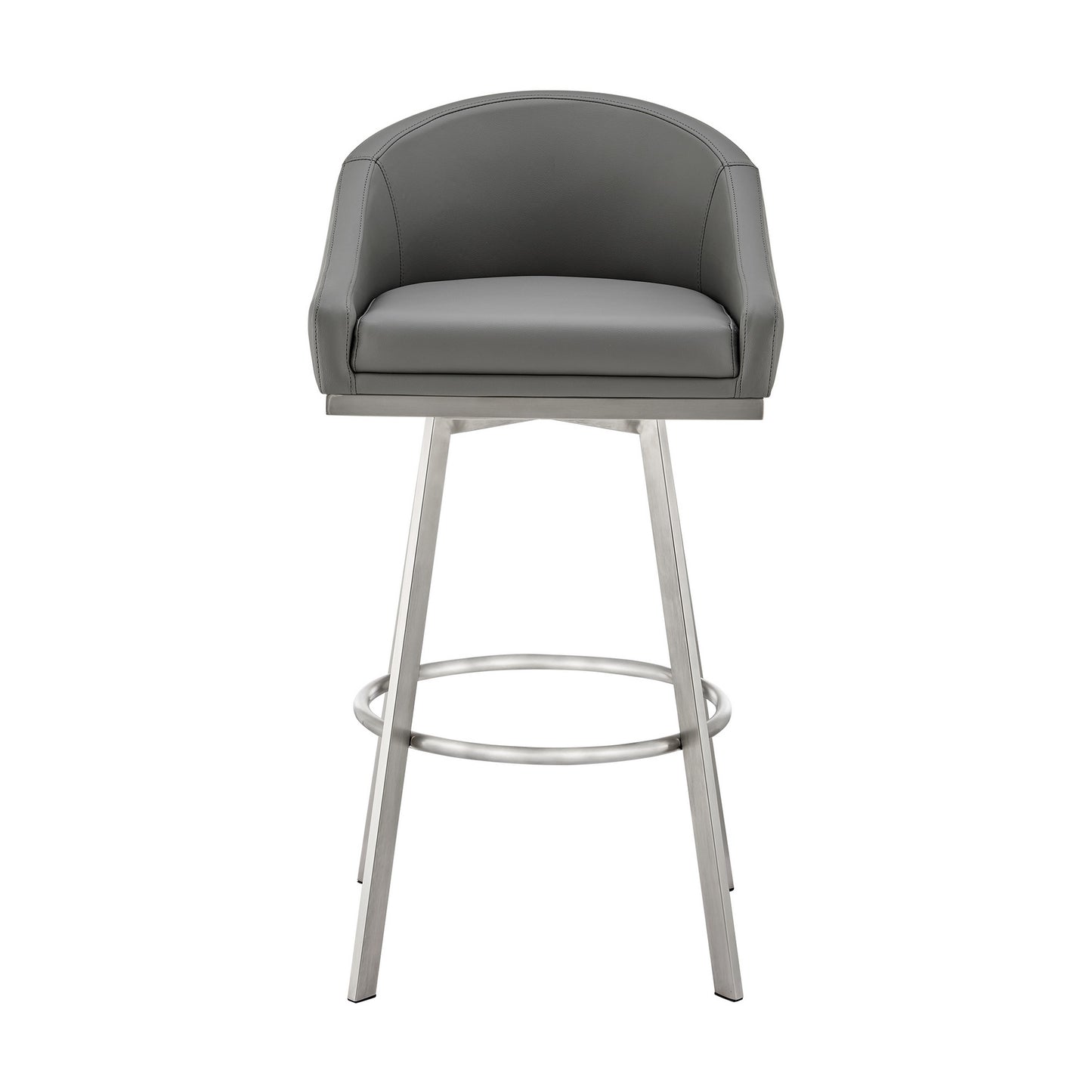 Dalza 26 Inch Swivel Counter Stool Chair, Cushioned Back, Gray Faux Leather By Casagear Home