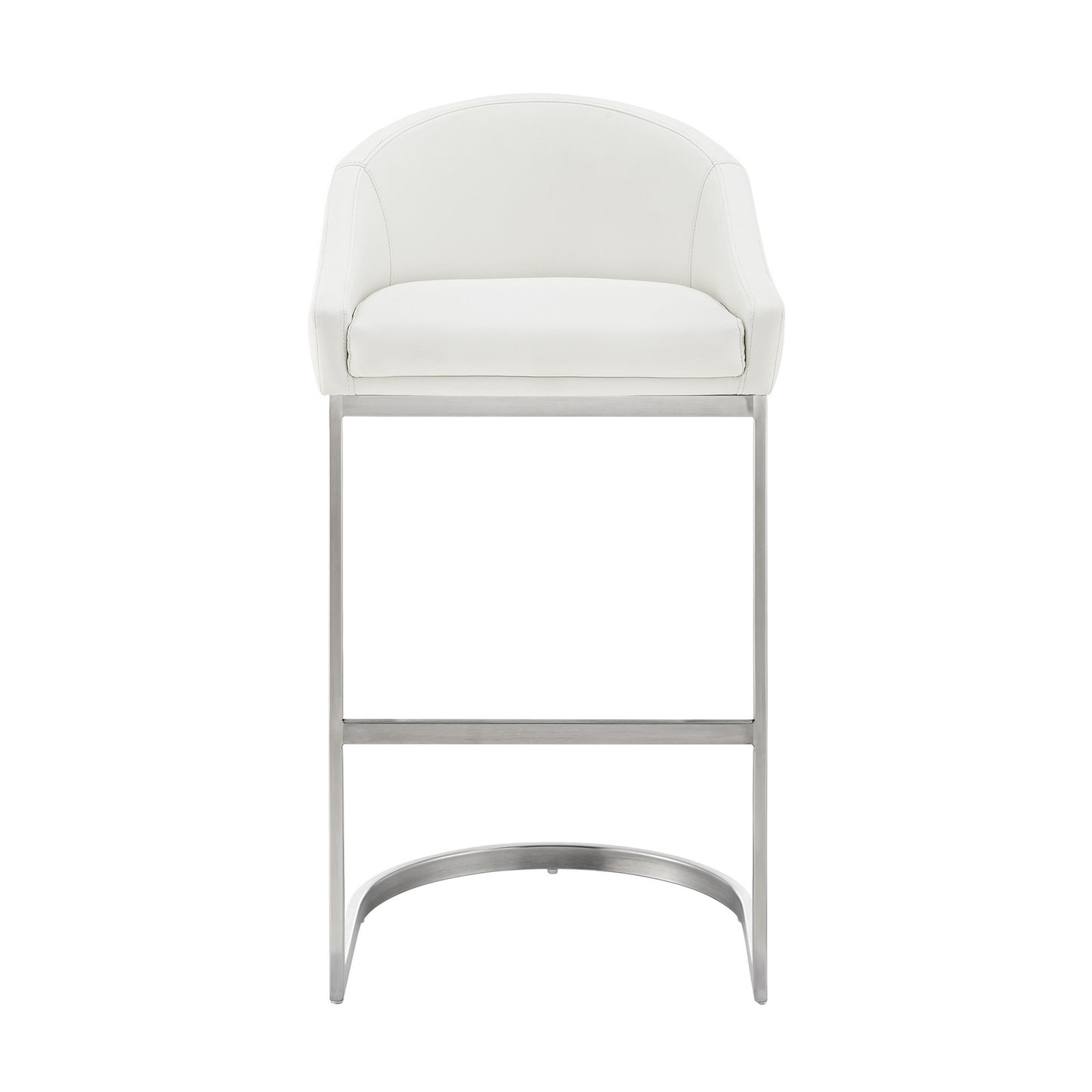 Holo 26 Inch Counter Stool Chair, Metal Cantilever Base, White Faux Leather By Casagear Home