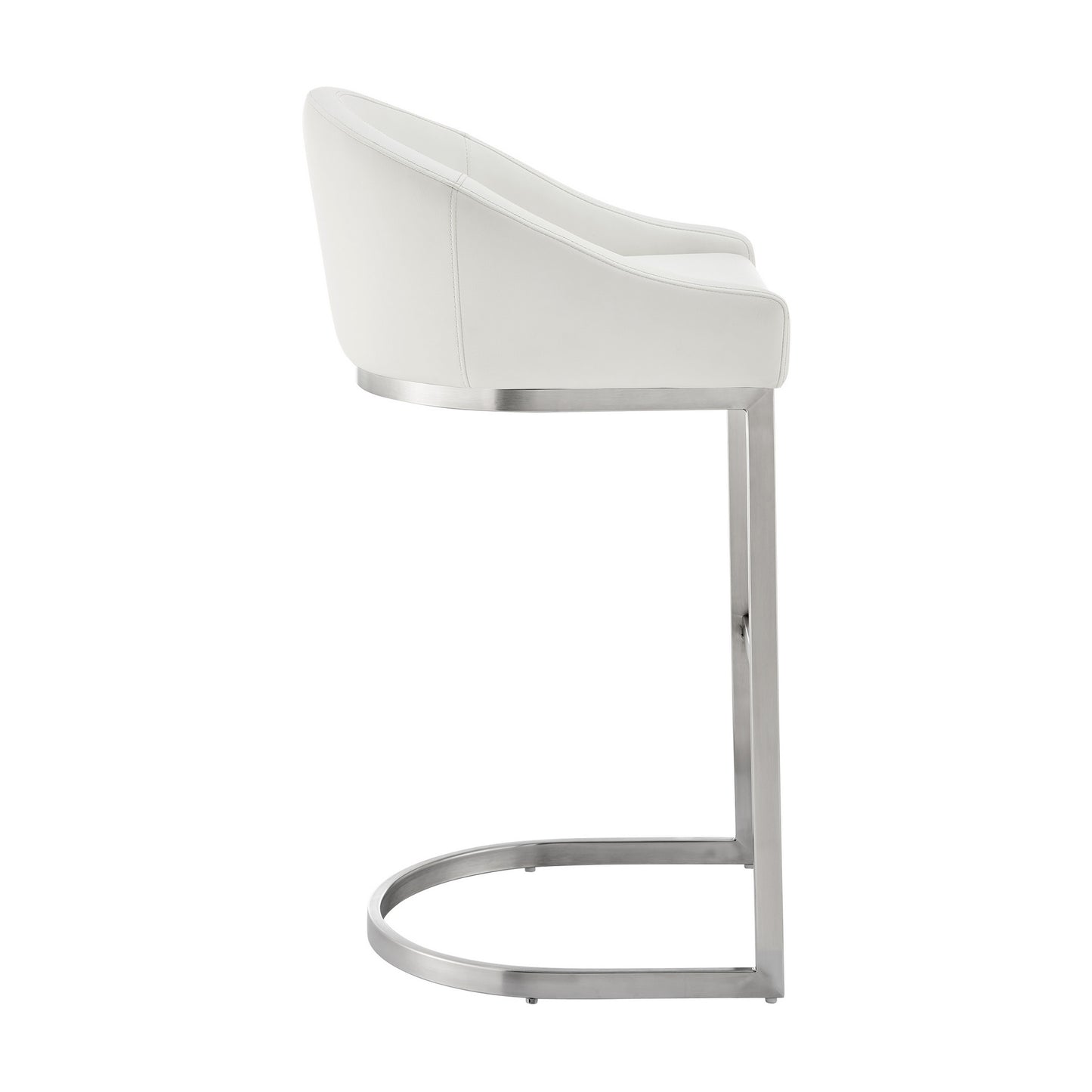 Holo 26 Inch Counter Stool Chair, Metal Cantilever Base, White Faux Leather By Casagear Home