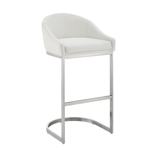 Holo 26 Inch Counter Stool Chair, Metal Cantilever Base, White Faux Leather By Casagear Home