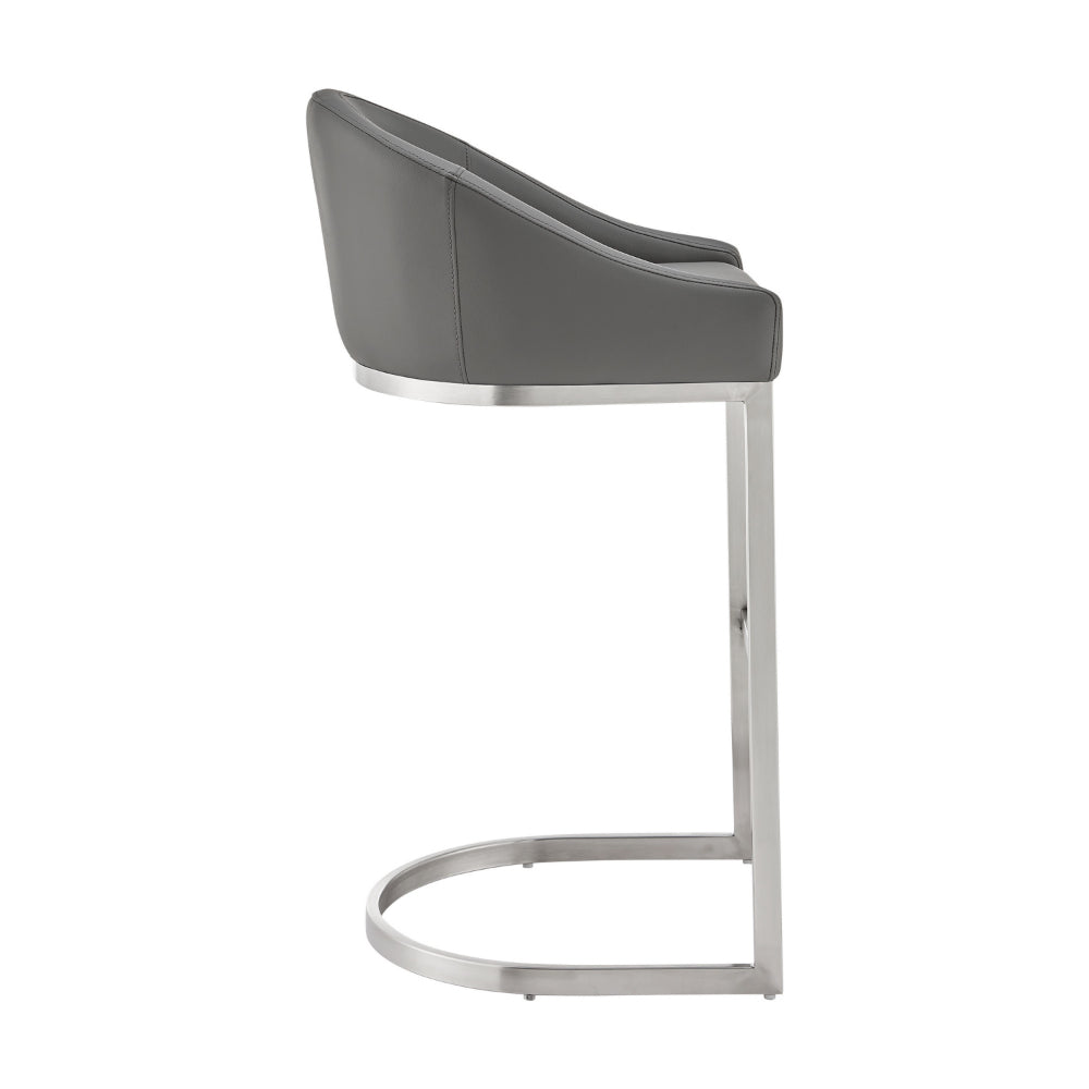 Holo 26 Inch Counter Stool Chair, Metal Cantilever Base, Gray Faux Leather By Casagear Home