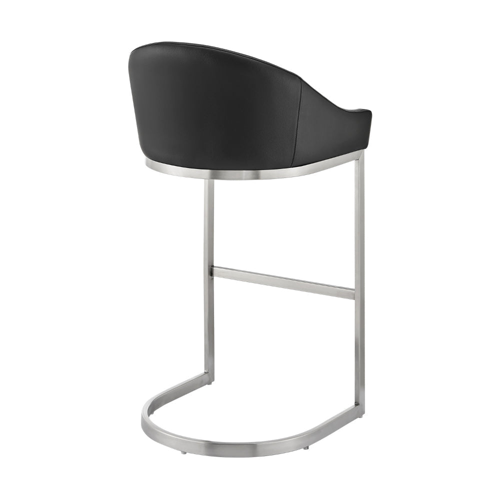 Holo 26 Inch Counter Stool Chair Metal Cantilever Base Black Faux Leather By Casagear Home BM313656