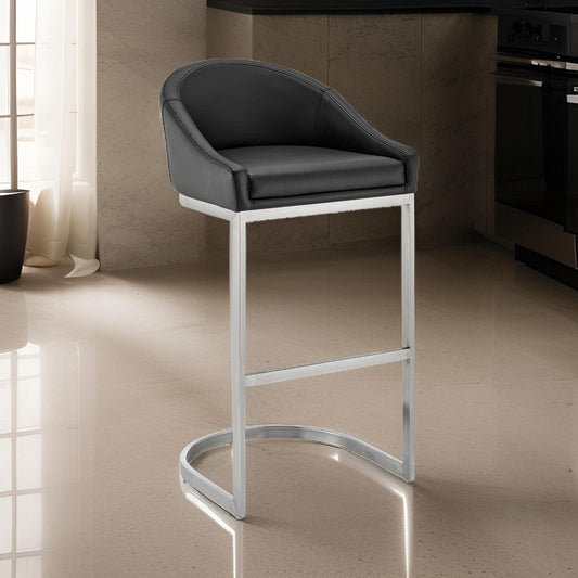 Holo 26 Inch Counter Stool Chair, Metal Cantilever Base, Black Faux Leather By Casagear Home