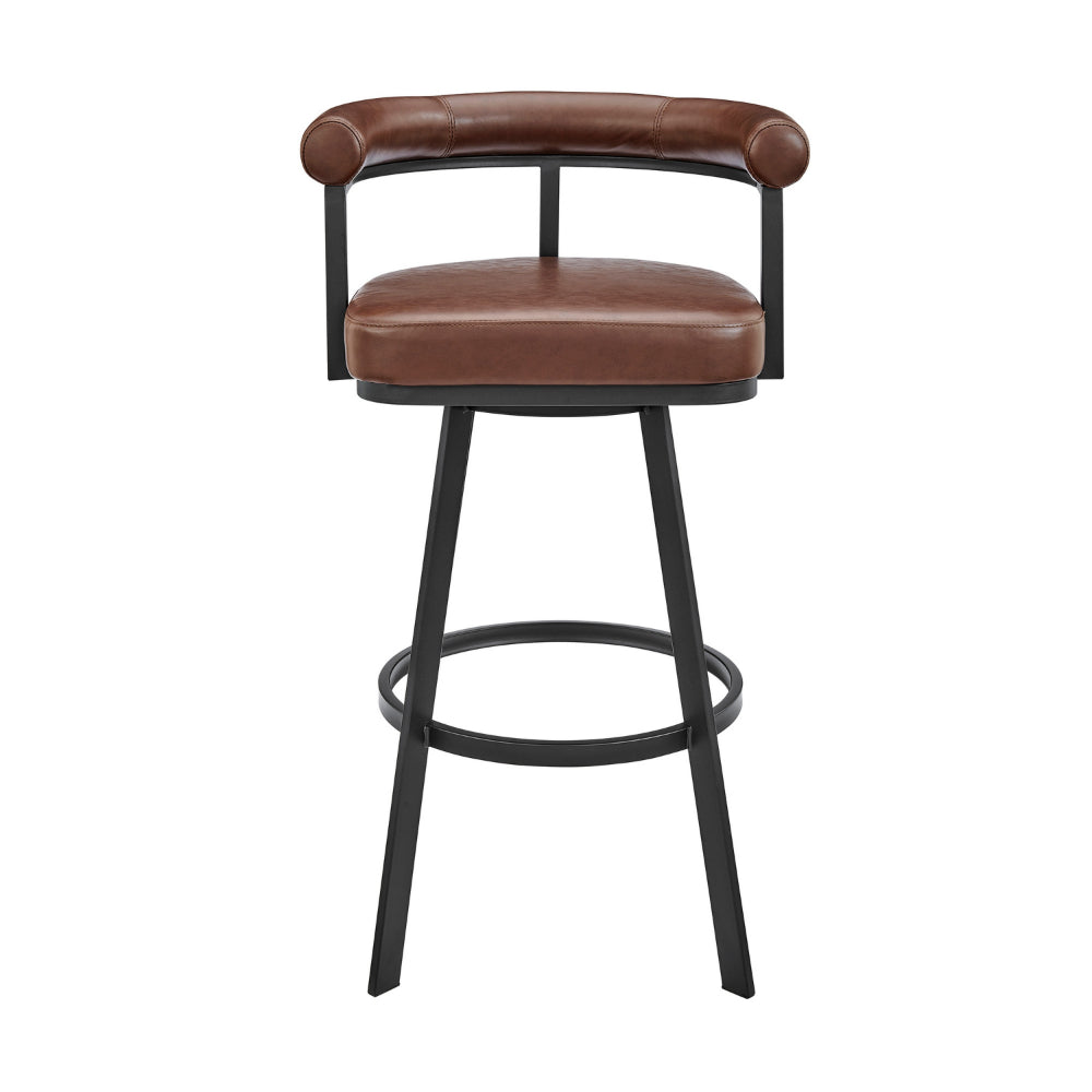 Weni 26 Inch Swivel Counter Stool Chair, Barrel Open Back, Black, Brown By Casagear Home
