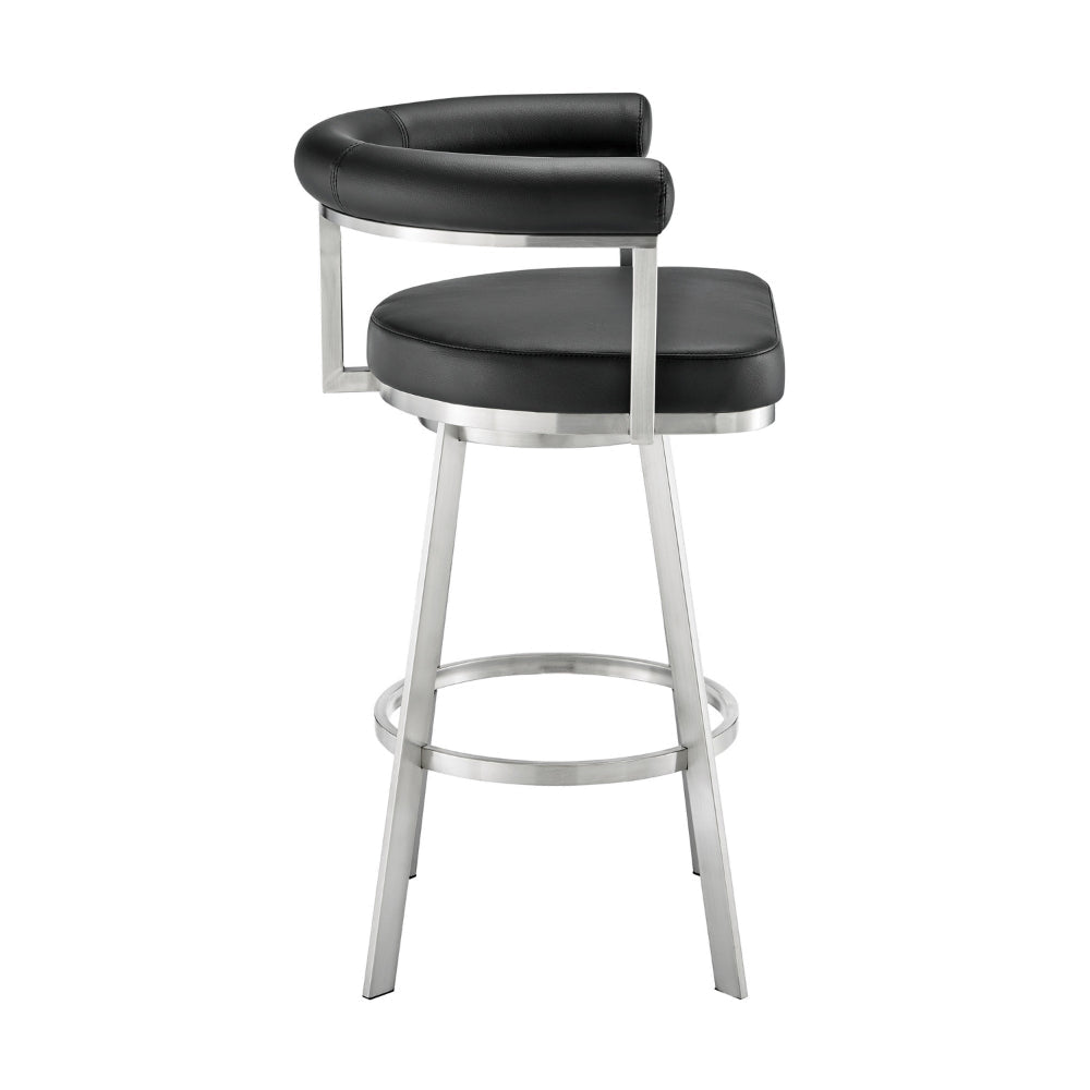 Weni 26 Inch Swivel Counter Stool Chair Barrel Open Back Chrome Black By Casagear Home BM313658