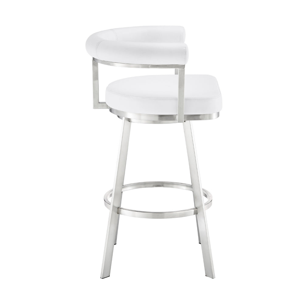 Weni 26 Inch Swivel Counter Stool Chair, Barrel Open Back, White, Steel By Casagear Home