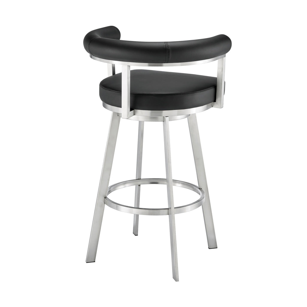 Weni 30 Inch Swivel Barstool Chair Barrel Open Back Black Steel Frame By Casagear Home BM313661