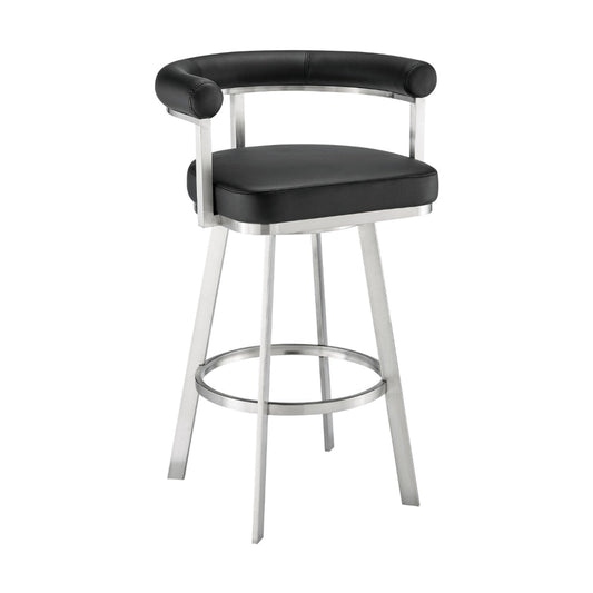 Weni 30 Inch Swivel Barstool Chair, Barrel Open Back, Black, Steel Frame By Casagear Home