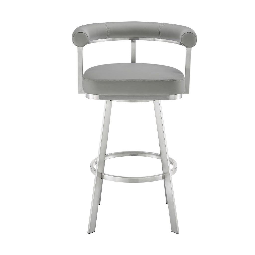 Weni 30 Inch Swivel Barstool Chair Barrel Open Back Light Gray Steel By Casagear Home BM313662