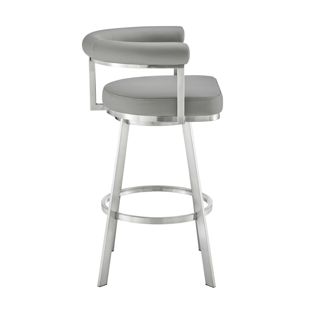 Weni 30 Inch Swivel Barstool Chair Barrel Open Back Light Gray Steel By Casagear Home BM313662