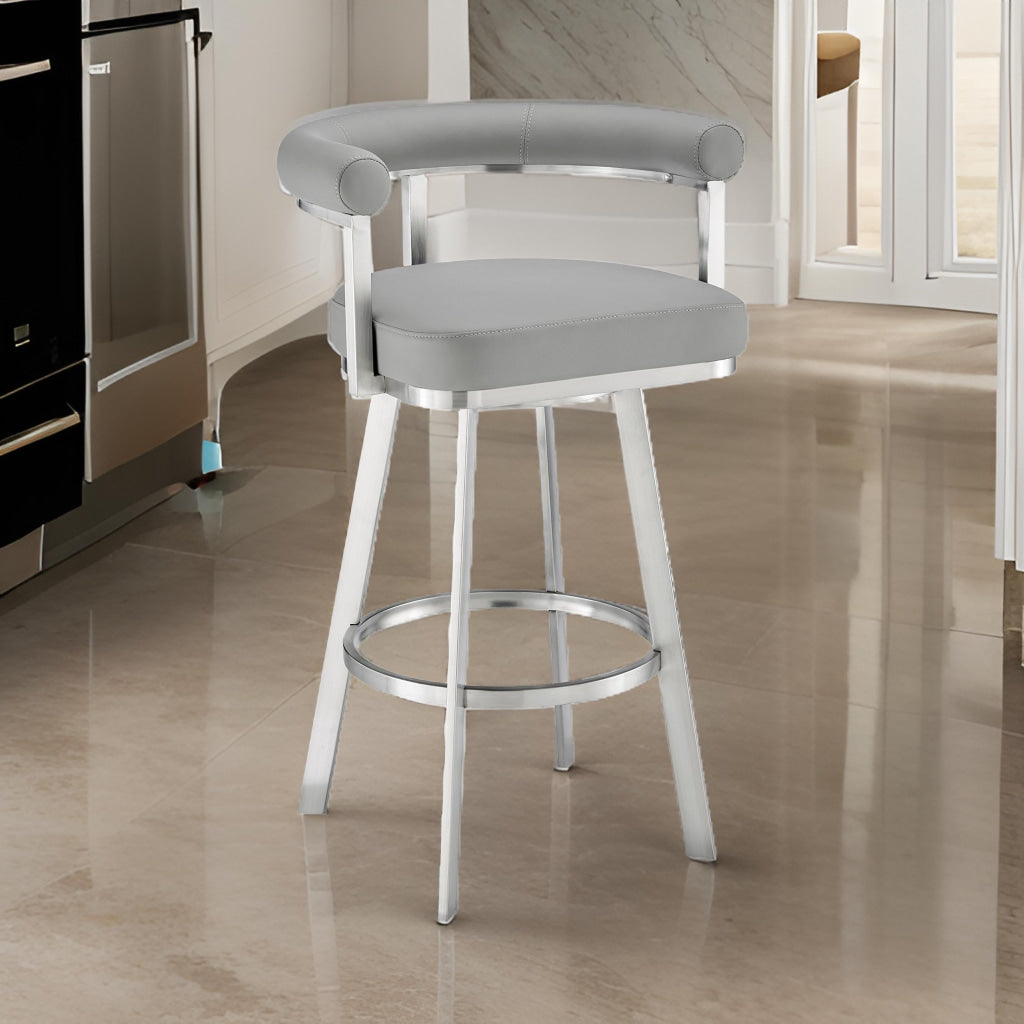 Weni 30 Inch Swivel Barstool Chair Barrel Open Back Light Gray Steel By Casagear Home BM313662