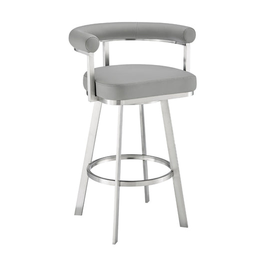 Weni 30 Inch Swivel Barstool Chair, Barrel Open Back, Light Gray, Steel By Casagear Home