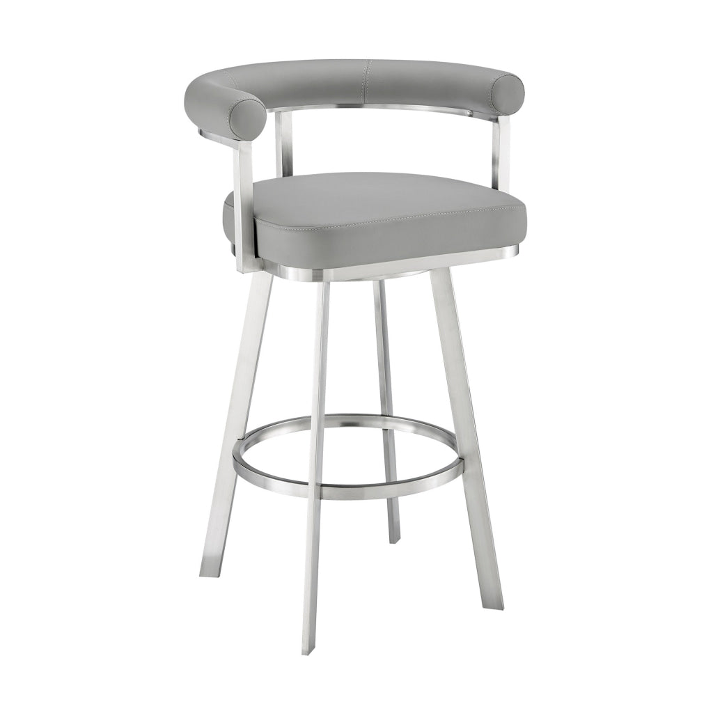 Weni 30 Inch Swivel Barstool Chair Barrel Open Back Light Gray Steel By Casagear Home BM313662