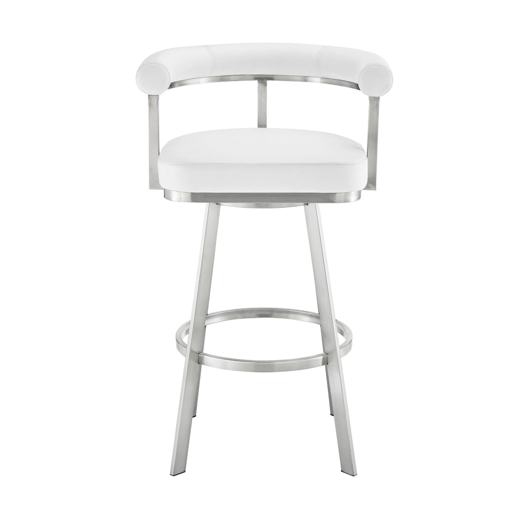 Weni 30 Inch Swivel Barstool Chair Barrel Open Back White Steel Frame By Casagear Home BM313663