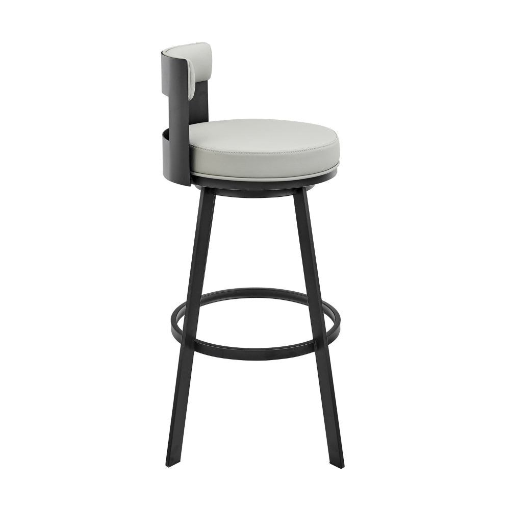 Ami 26 Inch Swivel Counter Stool Chair Gray Faux Leather Black Metal By Casagear Home BM313664