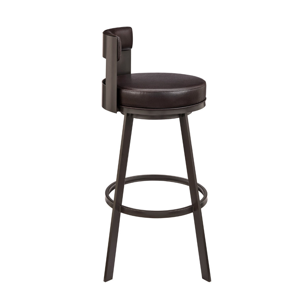 Ami 26 Inch Swivel Counter Stool Chair Curved Open Back Brown Faux Leather By Casagear Home BM313665