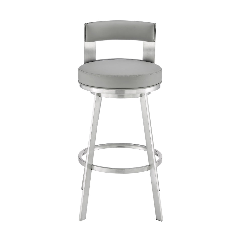 Ami 26 Inch Swivel Counter Stool Chair Light Gray Faux Leather Steel By Casagear Home BM313667