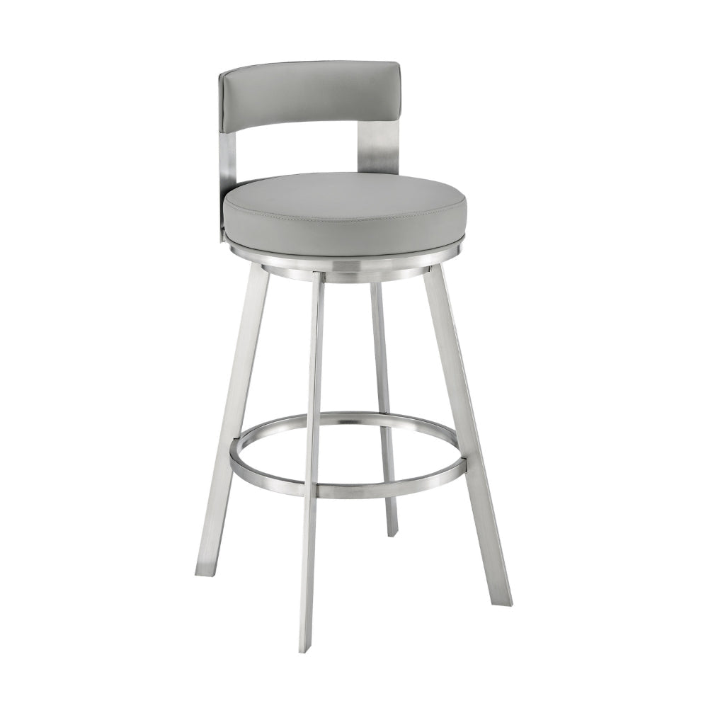 Ami 26 Inch Swivel Counter Stool Chair, Light Gray Faux Leather, Steel By Casagear Home